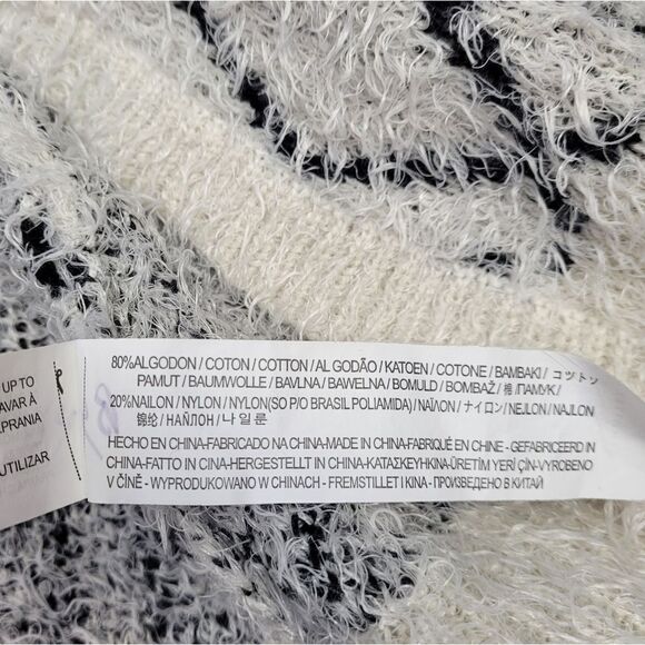 ZARA white diamond pattern eyelash open front cardigan with pockets M - Picture 6 of 8